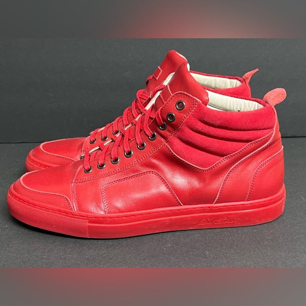 Del Toro Men's Red Handcrafted Leather Boxing High-Top Sneaker 11 MADE IN ITALY